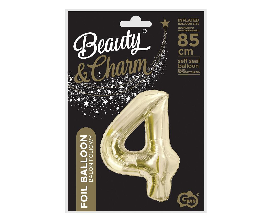 Foil balloon B&C, number 4, champagne, 85 cm