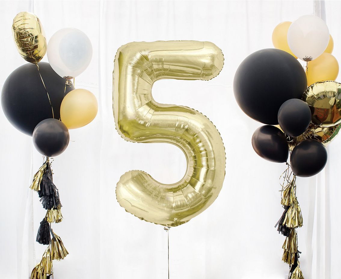 Foil balloon B&C, number 5, champagne, 85 cm