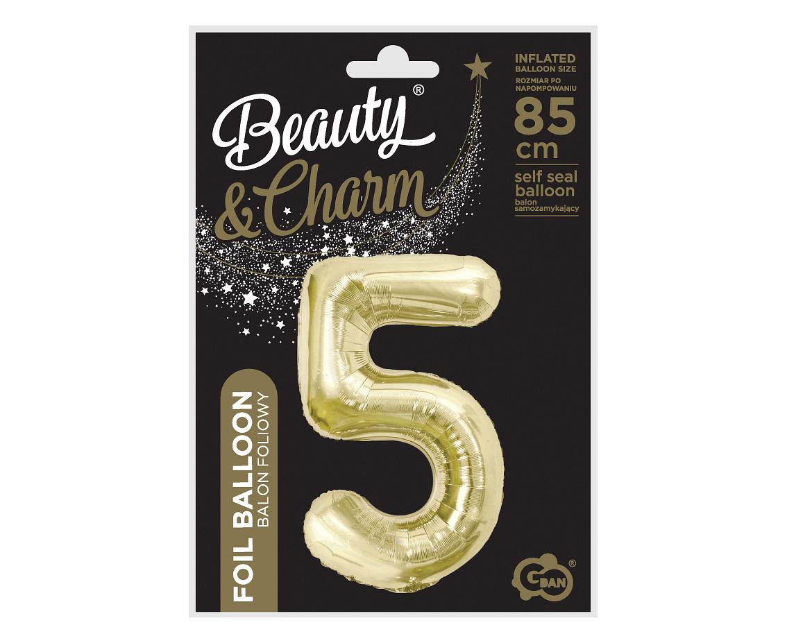 Foil balloon B&C, number 5, champagne, 85 cm