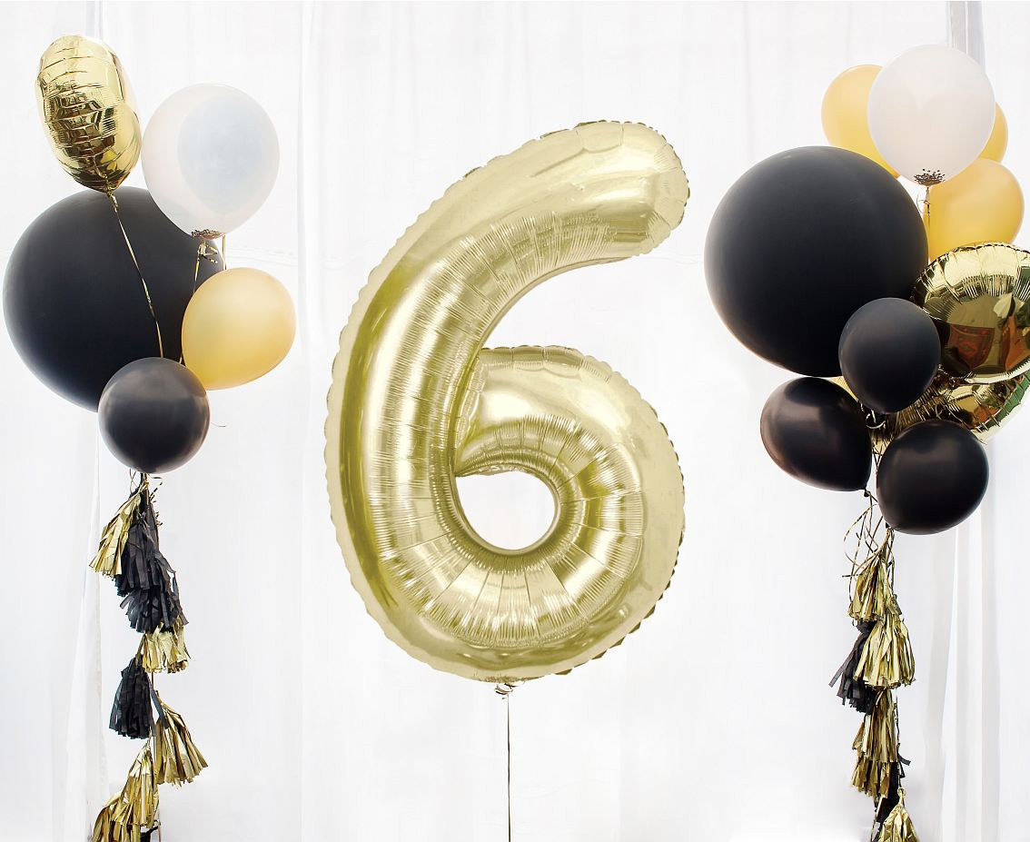 Foil balloon B&C, number 6, champagne, 85 cm
