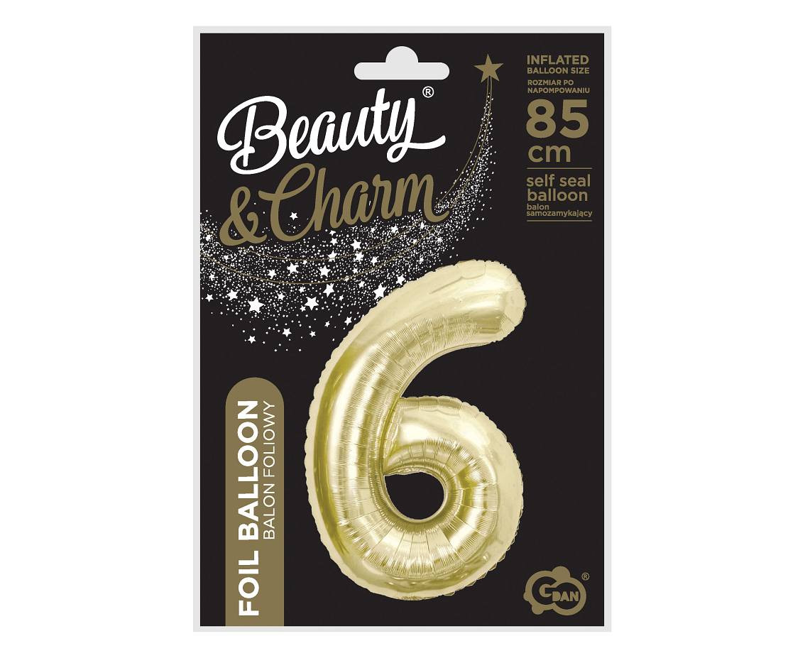 Foil balloon B&C, number 6, champagne, 85 cm
