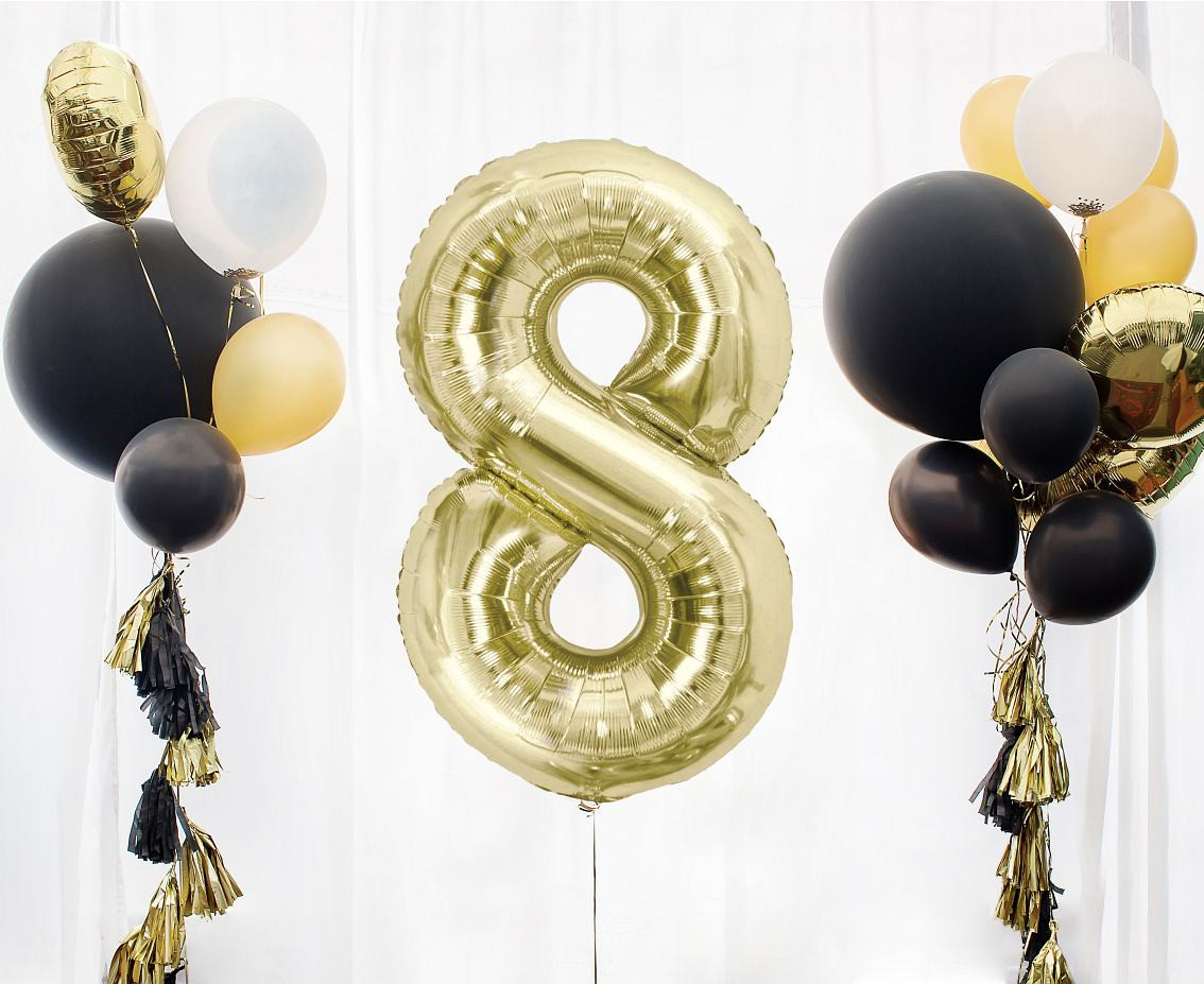 Foil balloon B&C, number 8, champagne, 85 cm