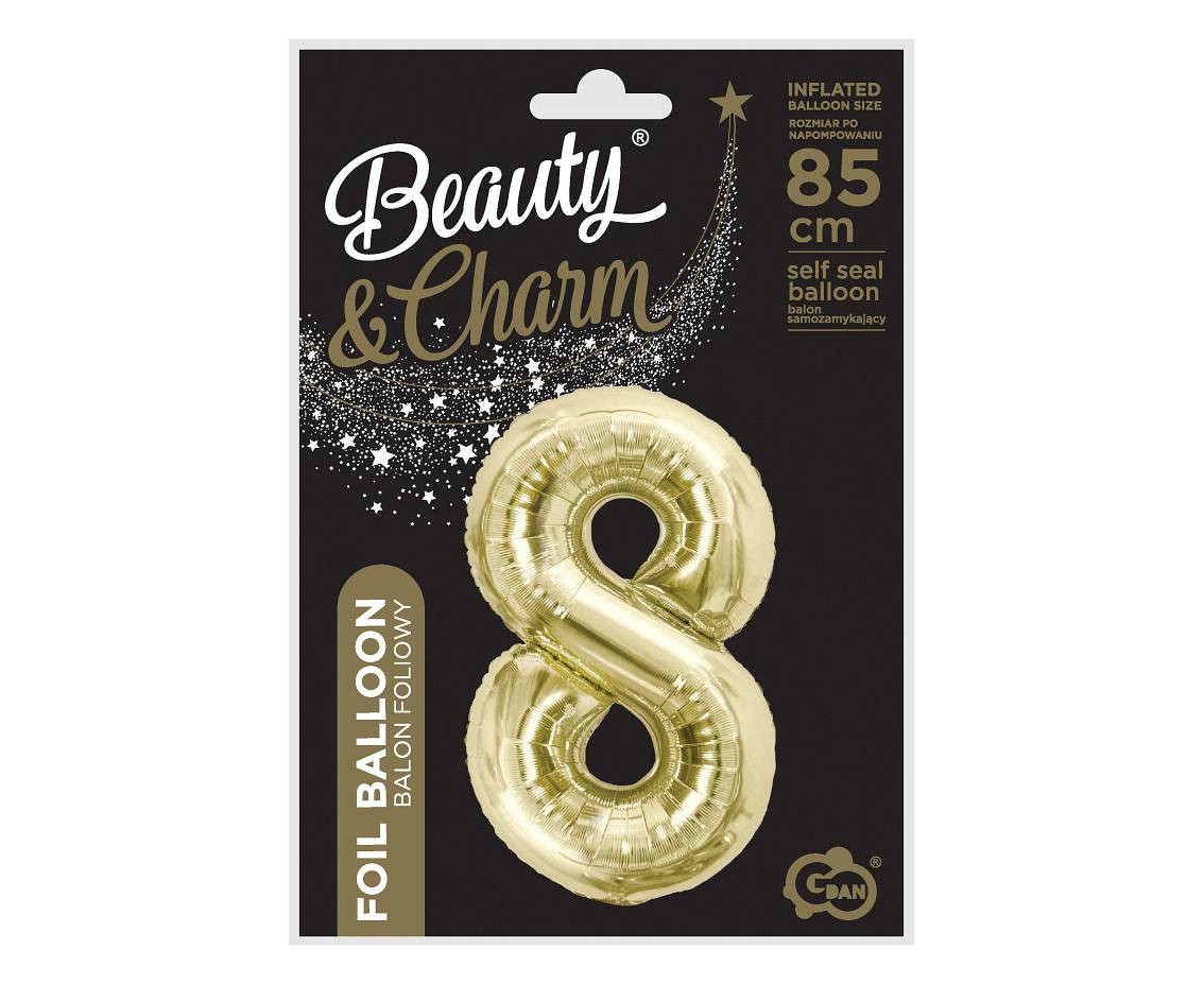 Foil balloon B&C, number 8, champagne, 85 cm