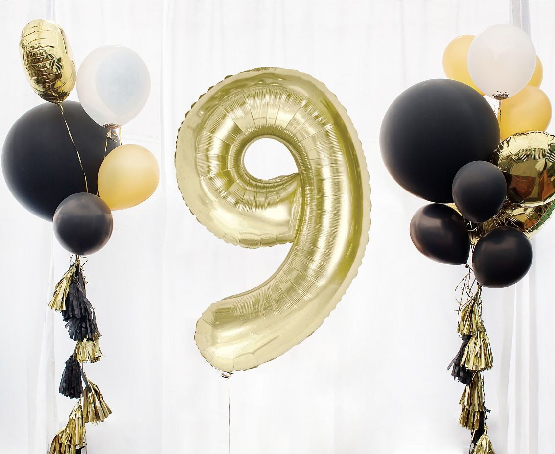Foil balloon B&C, number 9, champagne, 85 cm