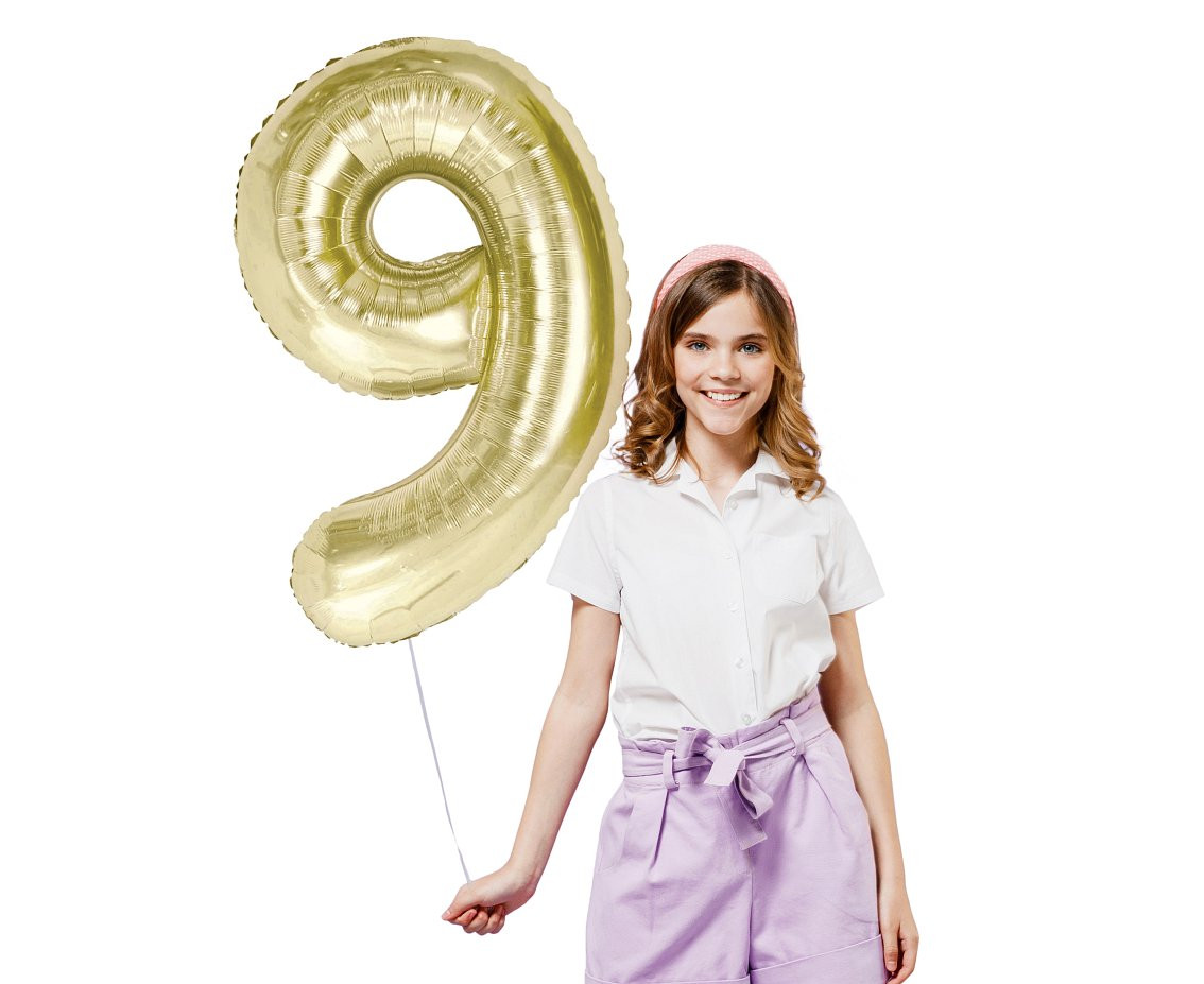 Foil balloon B&C, number 9, champagne, 85 cm