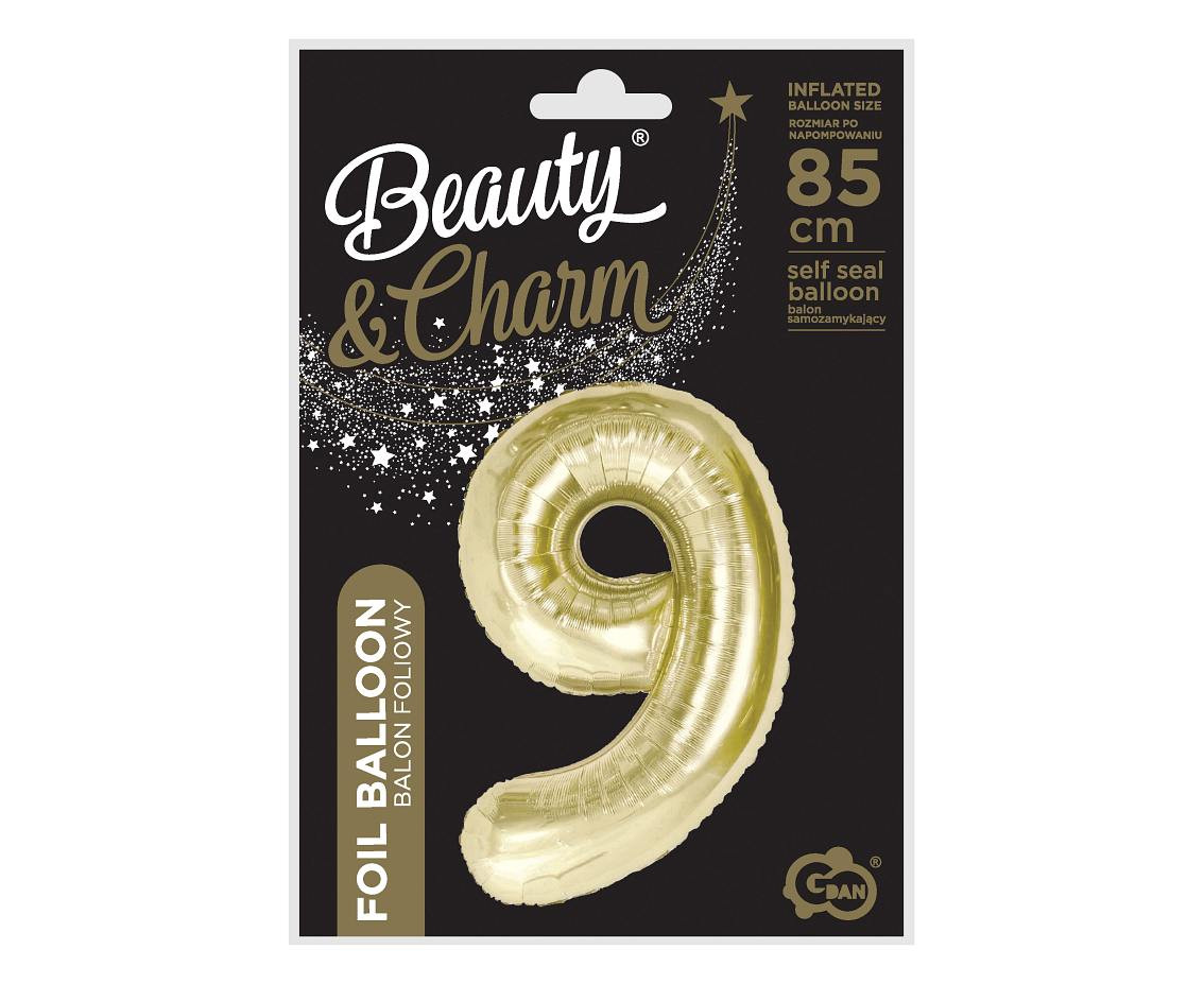 Foil balloon B&C, number 9, champagne, 85 cm