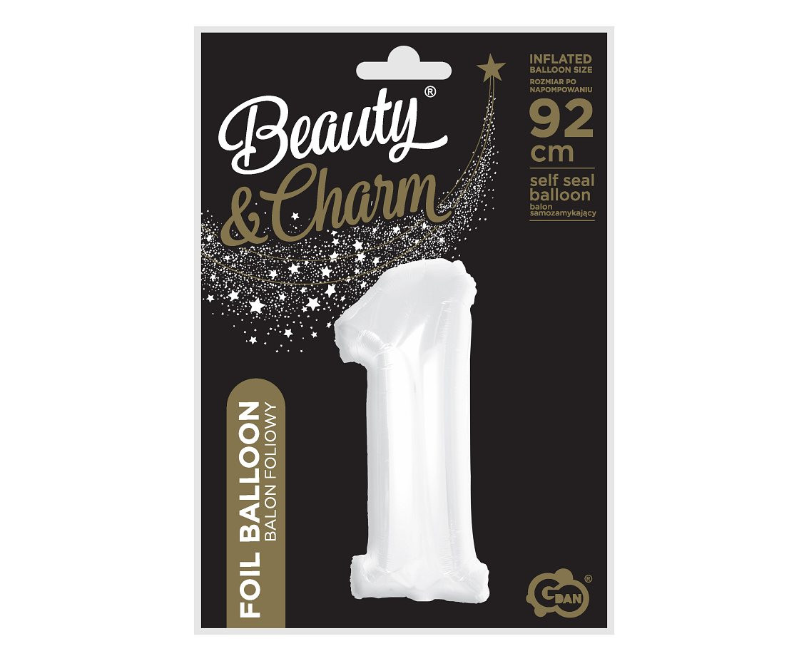 Foil balloon B&C, number 1, white, 92 cm (air) EOL