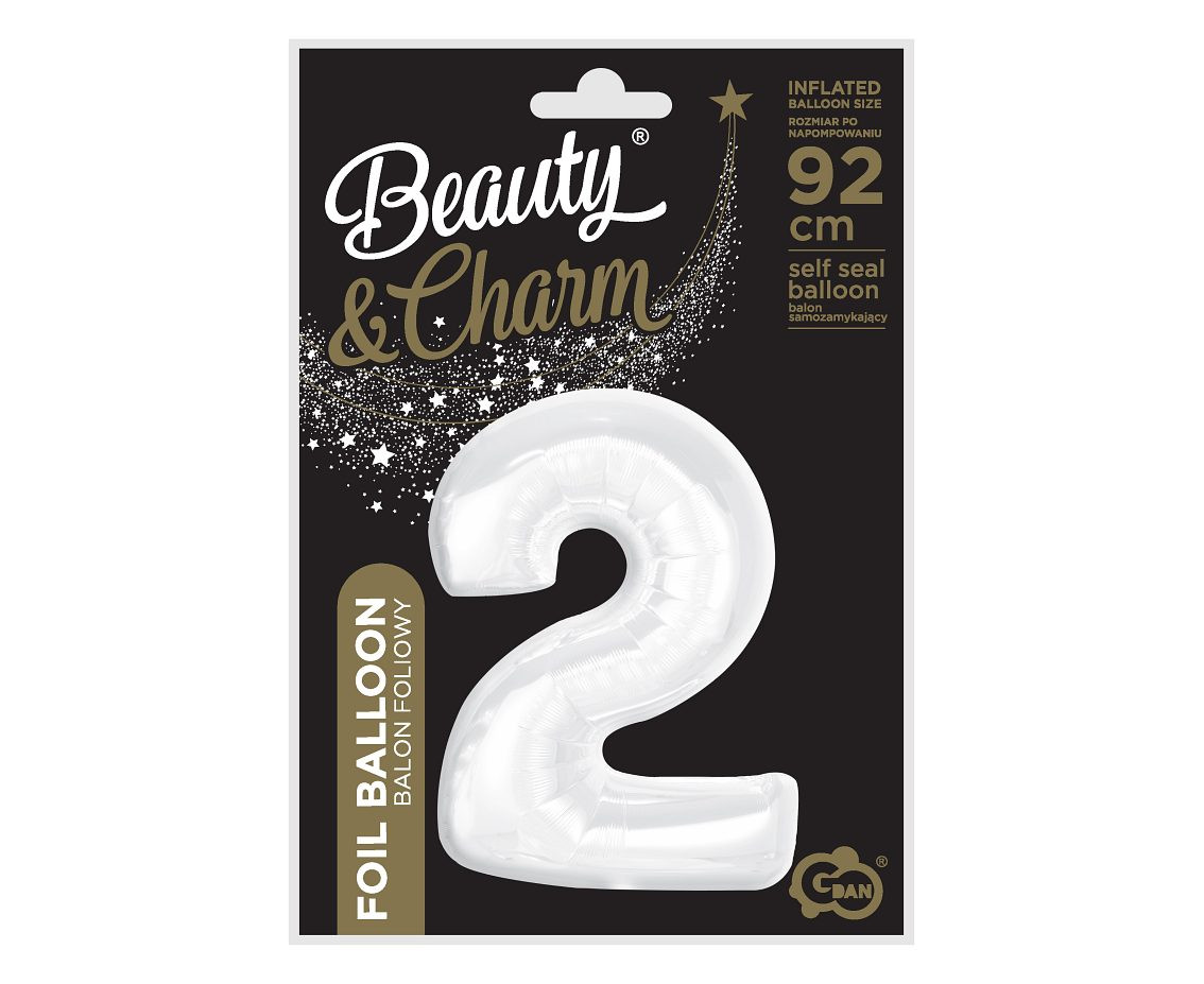 Foil balloon B&C, number 2, white, 92 cm (air) EOL