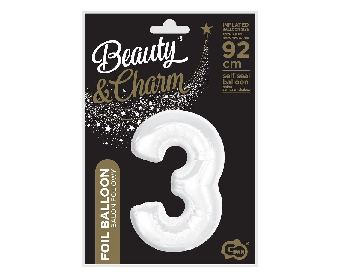 Foil balloon B&C, number 3, white, 92 cm (air) EOL
