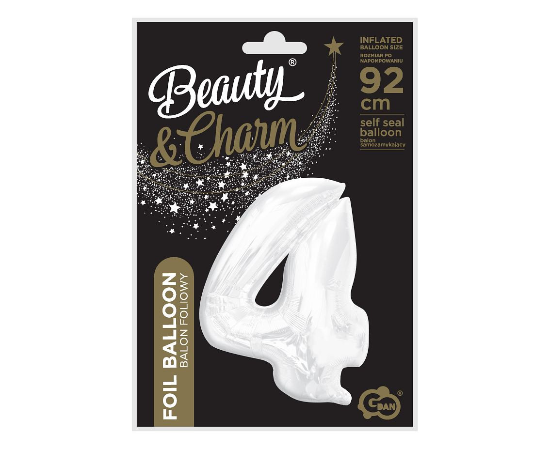 Foil balloon B&C, number 4, white, 92 cm (air) EOL