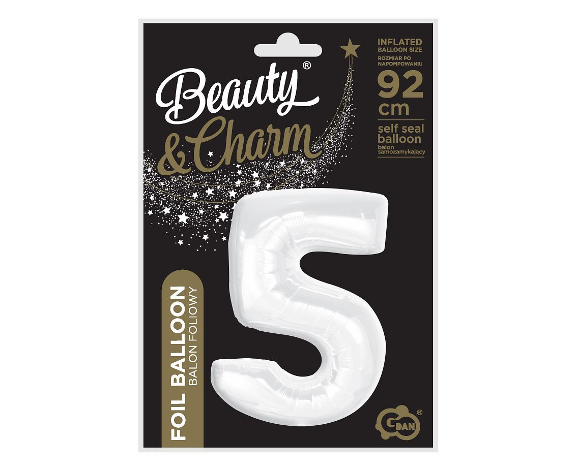 Foil balloon B&C, number 5, white, 92 cm (air) EOL