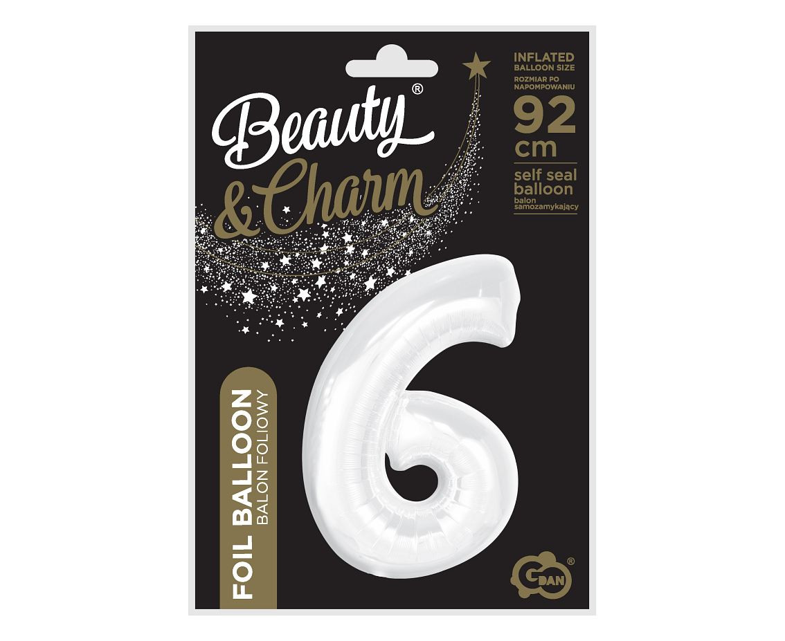 Foil balloon B&C, number 6, white, 92 cm (air) EOL