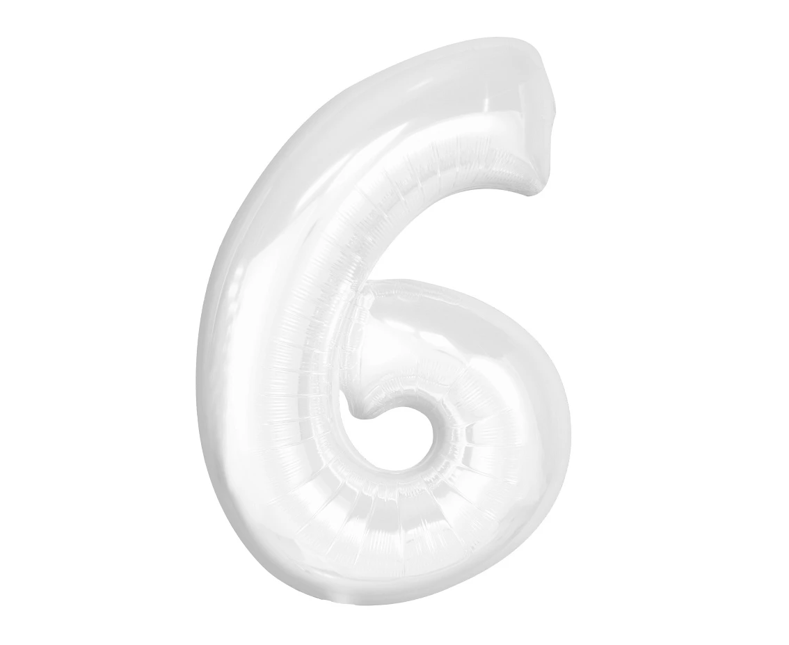 Foil balloon B&C, number 6, white, 92 cm (air) EOL