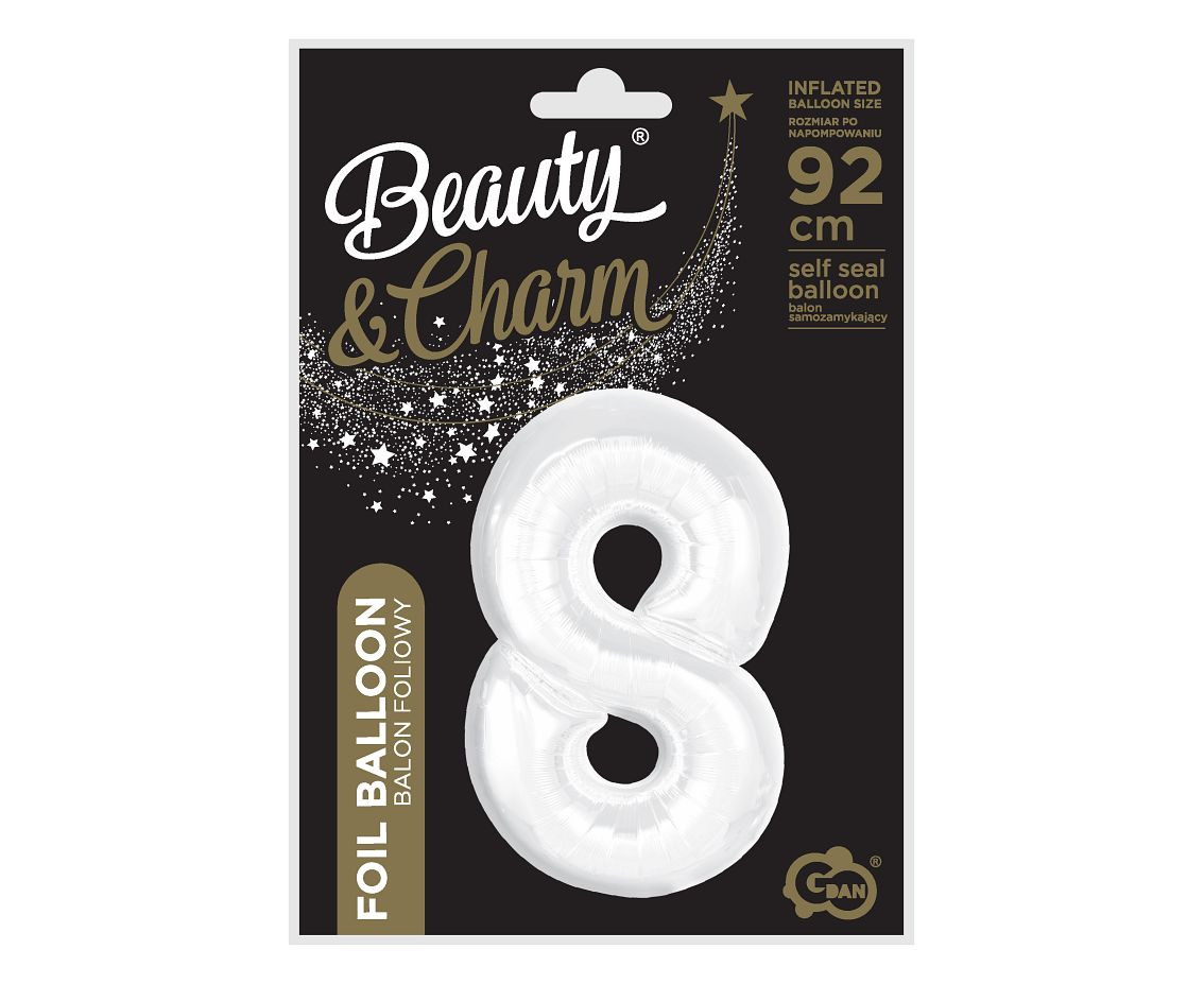 Foil balloon B&C, number 8, white, 92 cm (air) EOL