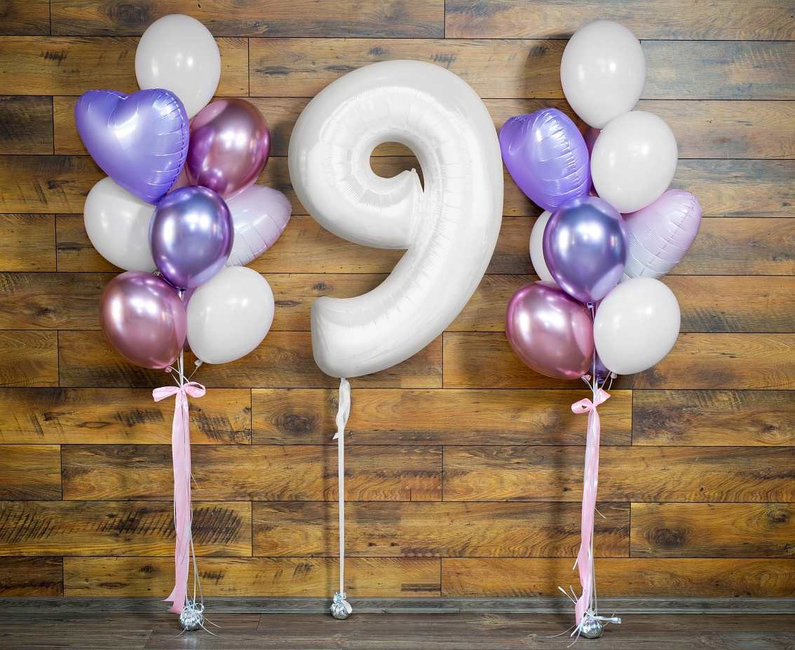 Foil balloon B&C, number 9, white, 92 cm (air) EOL