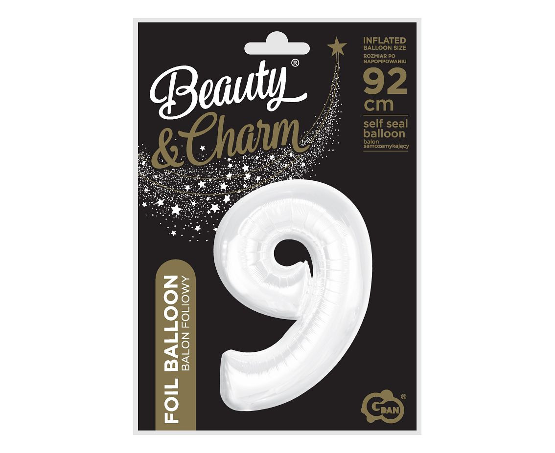 Foil balloon B&C, number 9, white, 92 cm (air) EOL