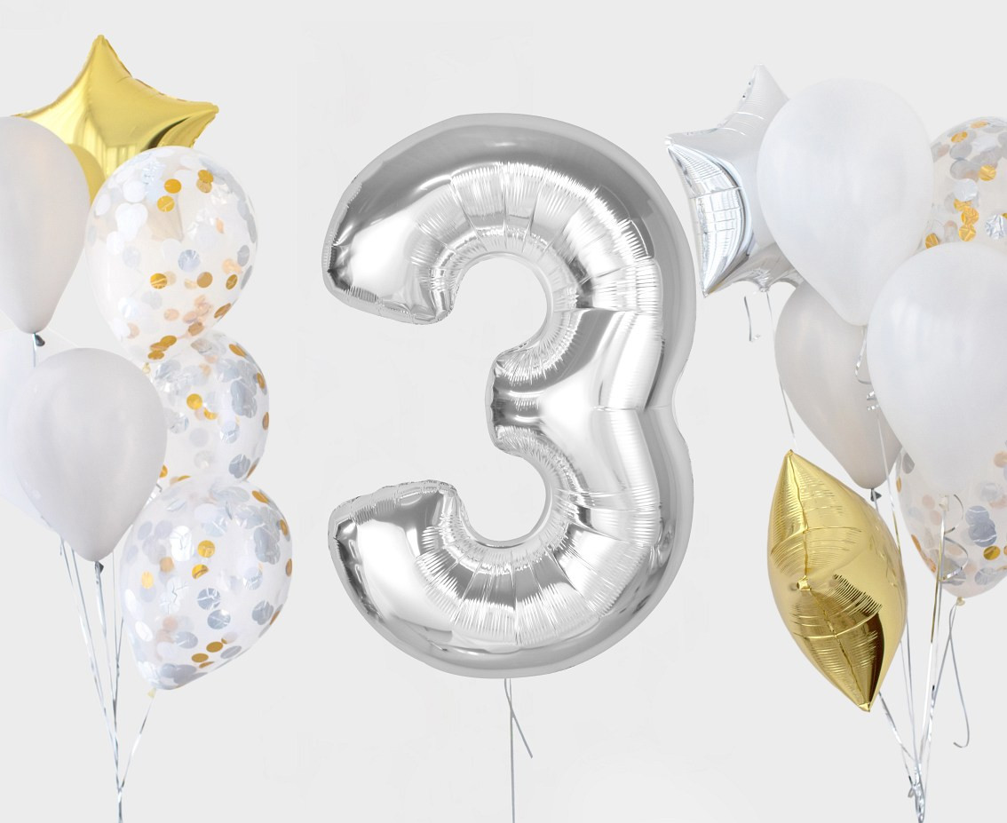 Foil balloon Smart, number 3, silver, 92 cm EOL