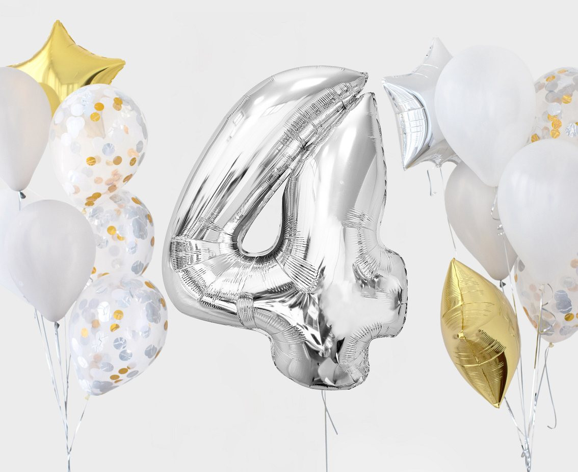 Foil balloon Smart, number 4, silver, 92 cm EOL