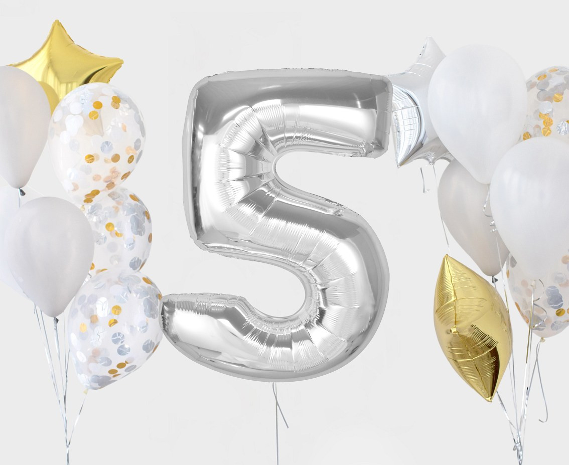 Foil balloon Smart, number 5, silver, 92 cm EOL