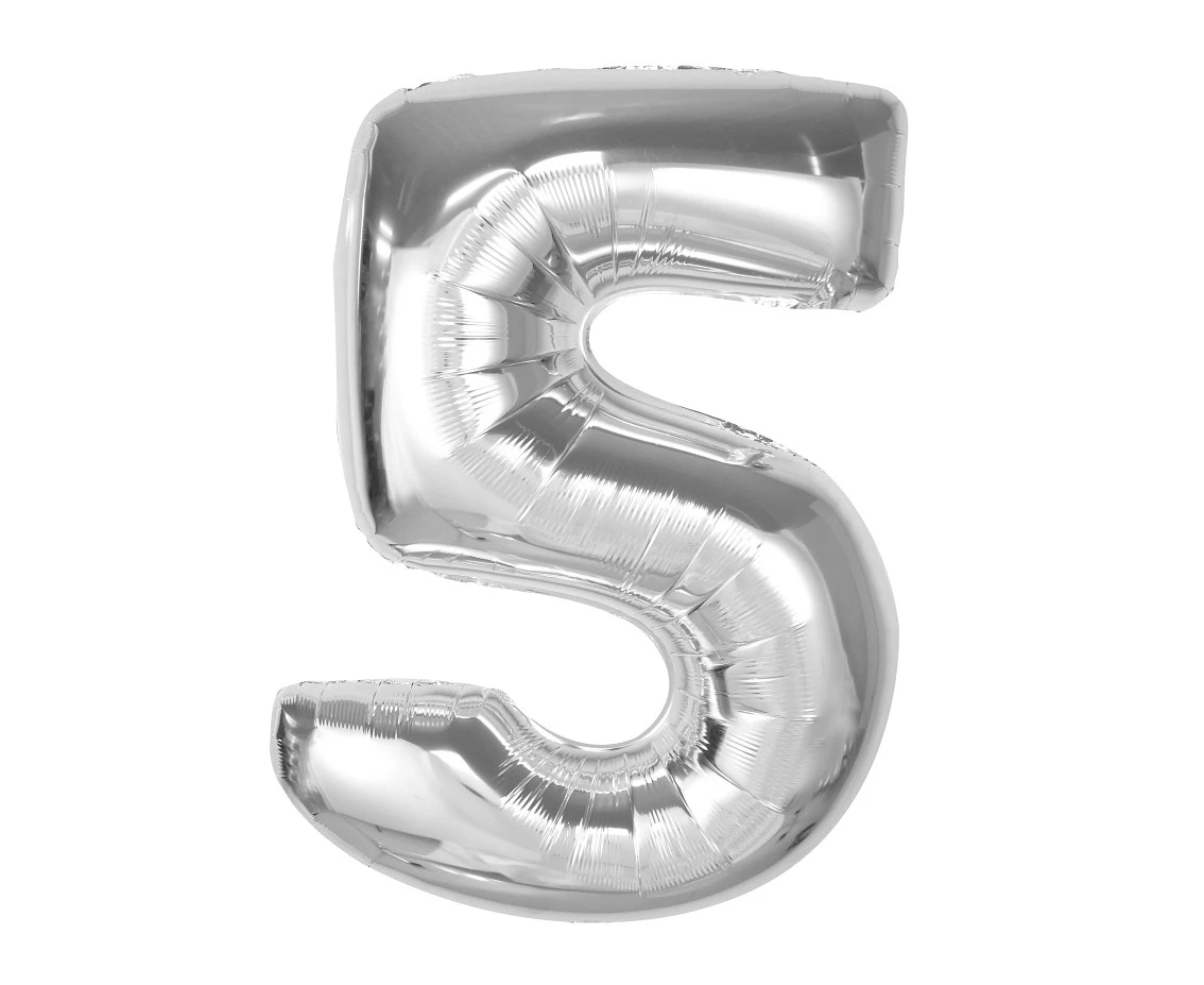 Foil balloon Smart, number 5, silver, 92 cm EOL