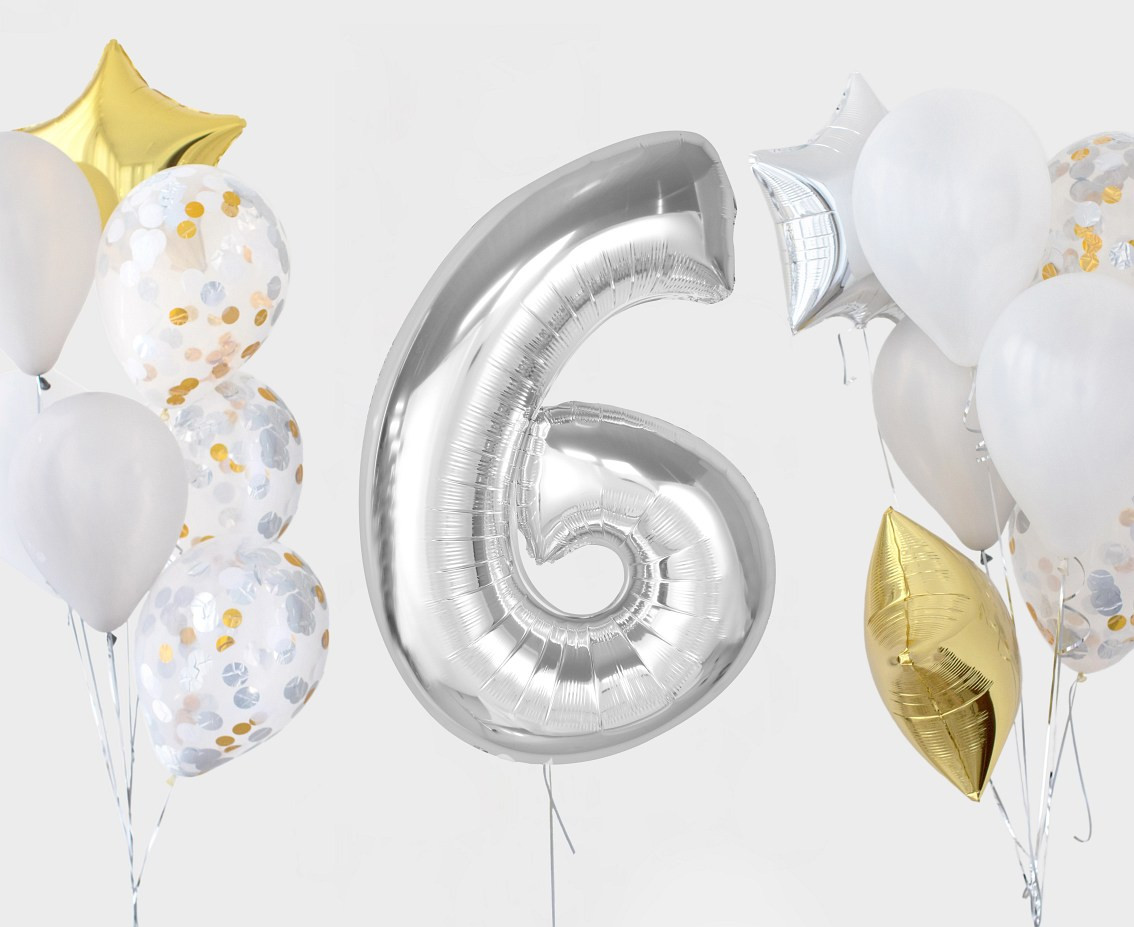 Foil balloon Smart, number 6, silver, 92 cm EOL
