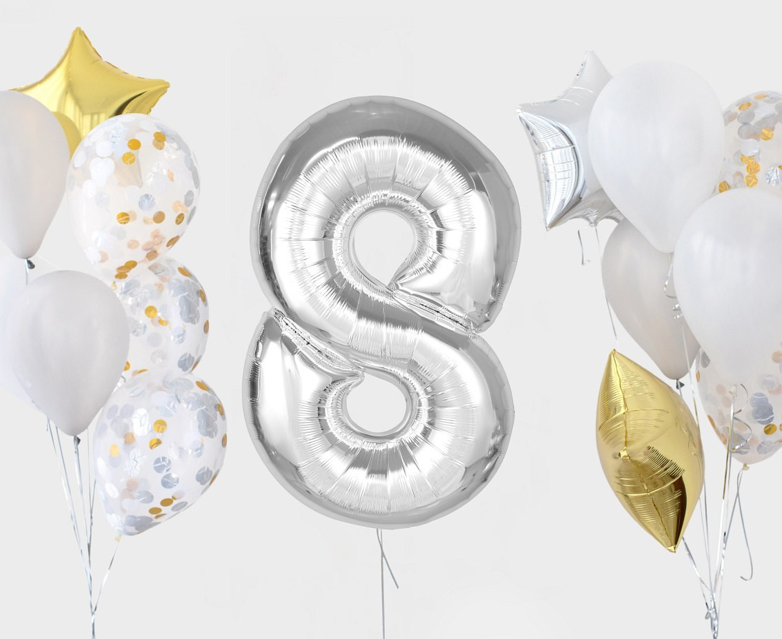 Foil balloon Smart, number 8, silver, 92 cm EOL