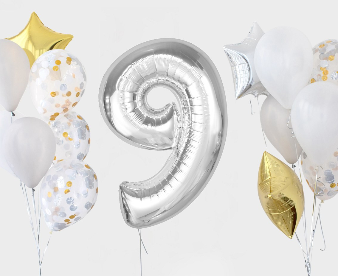 Foil balloon Smart, number 9, silver, 92 cm EOL