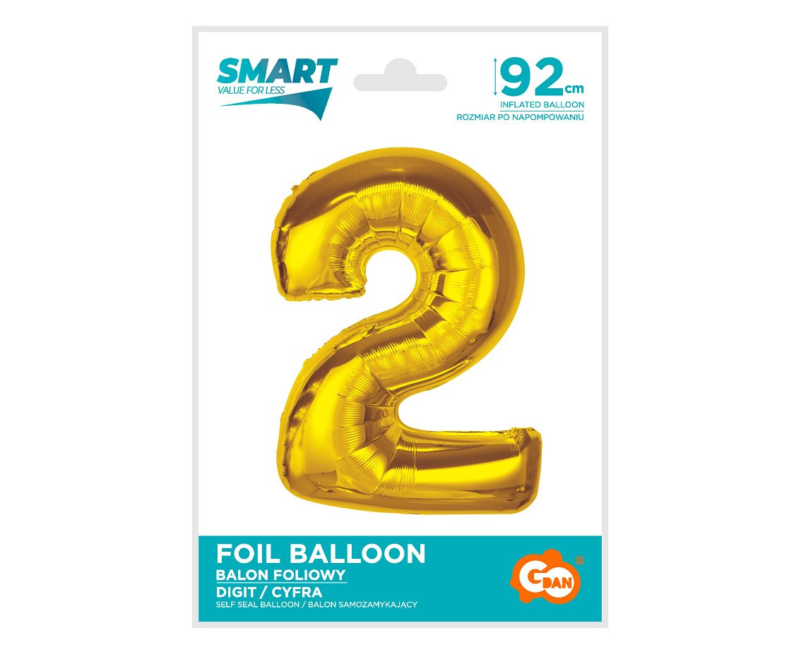 Foil balloon Smart, number 2, gold, 92 cm EOL