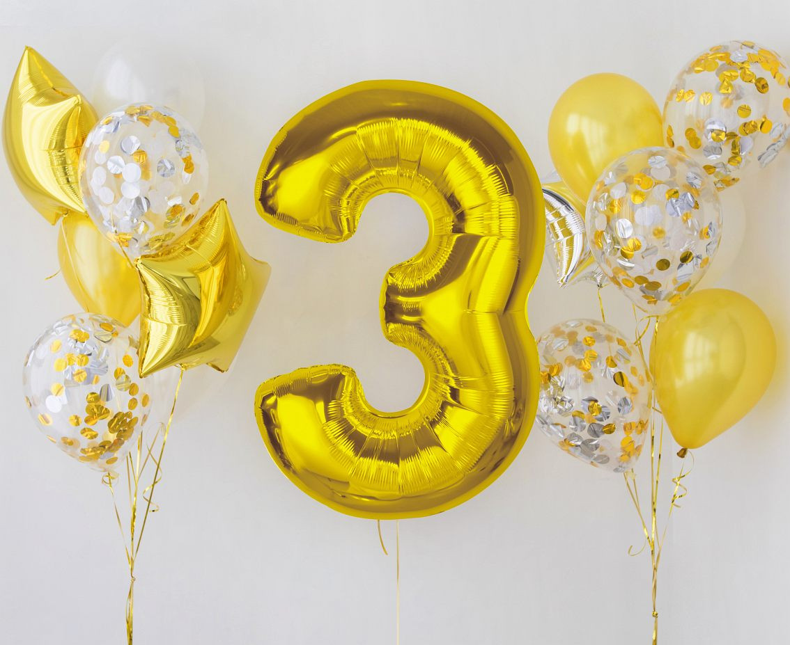 Foil balloon Smart, number 3, gold, 92 cm EOL