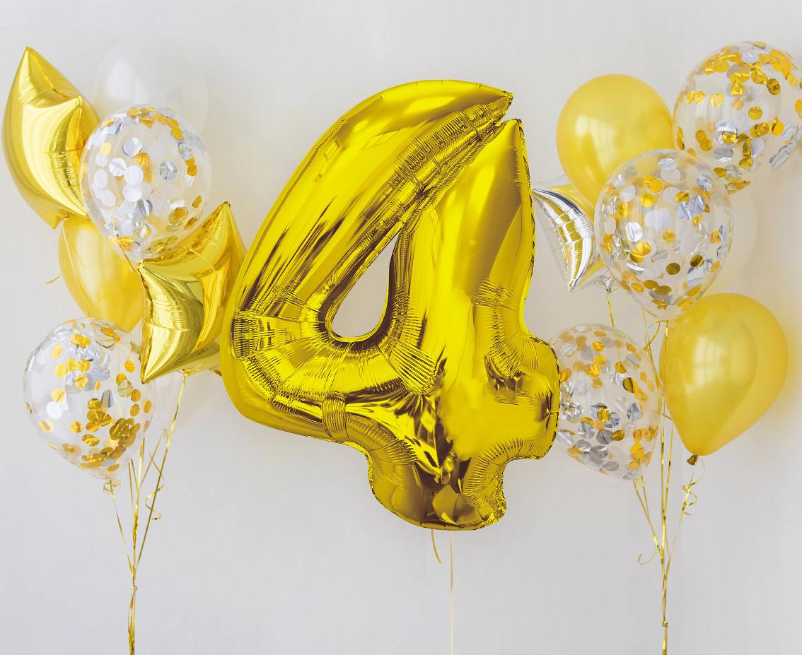 Foil balloon Smart, number 4, gold, 92 cm EOL