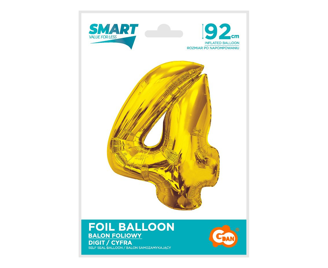 Foil balloon Smart, number 4, gold, 92 cm EOL