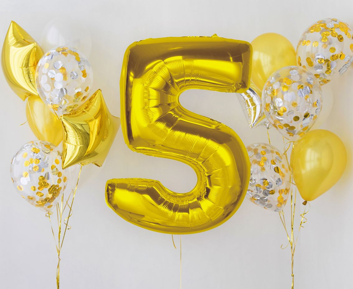 Foil balloon Smart, number 5, gold, 92 cm EOL