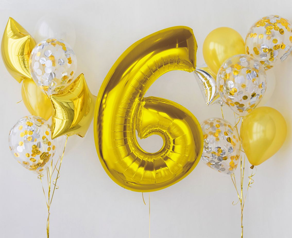 Foil balloon Smart, number 6, gold, 92 cm EOL
