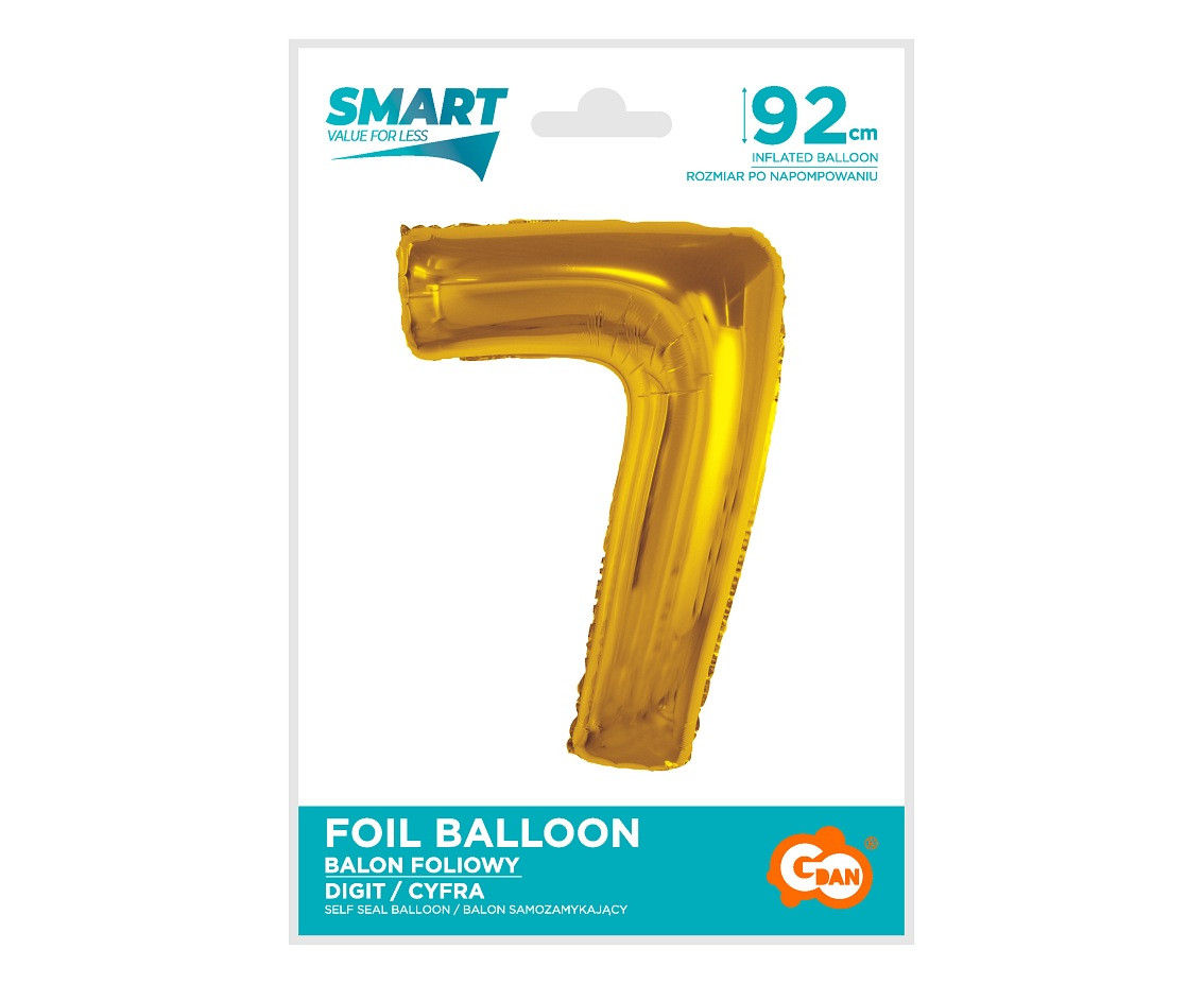 Foil balloon Smart, number 7, gold, 92 cm EOL