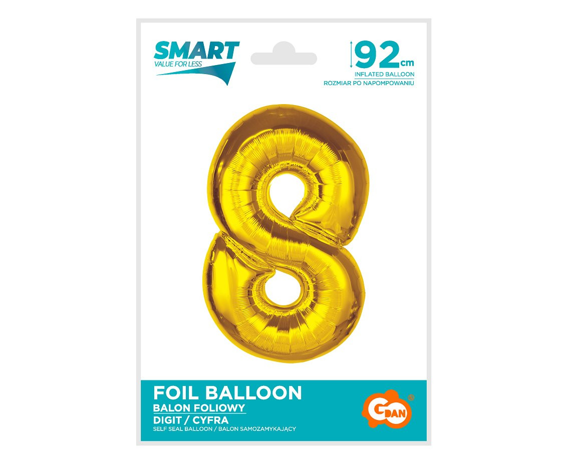 Foil balloon Smart, number 8, gold, 92 cm EOL