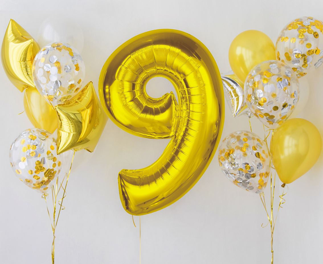 Foil balloon Smart, number 9, gold, 92 cm EOL