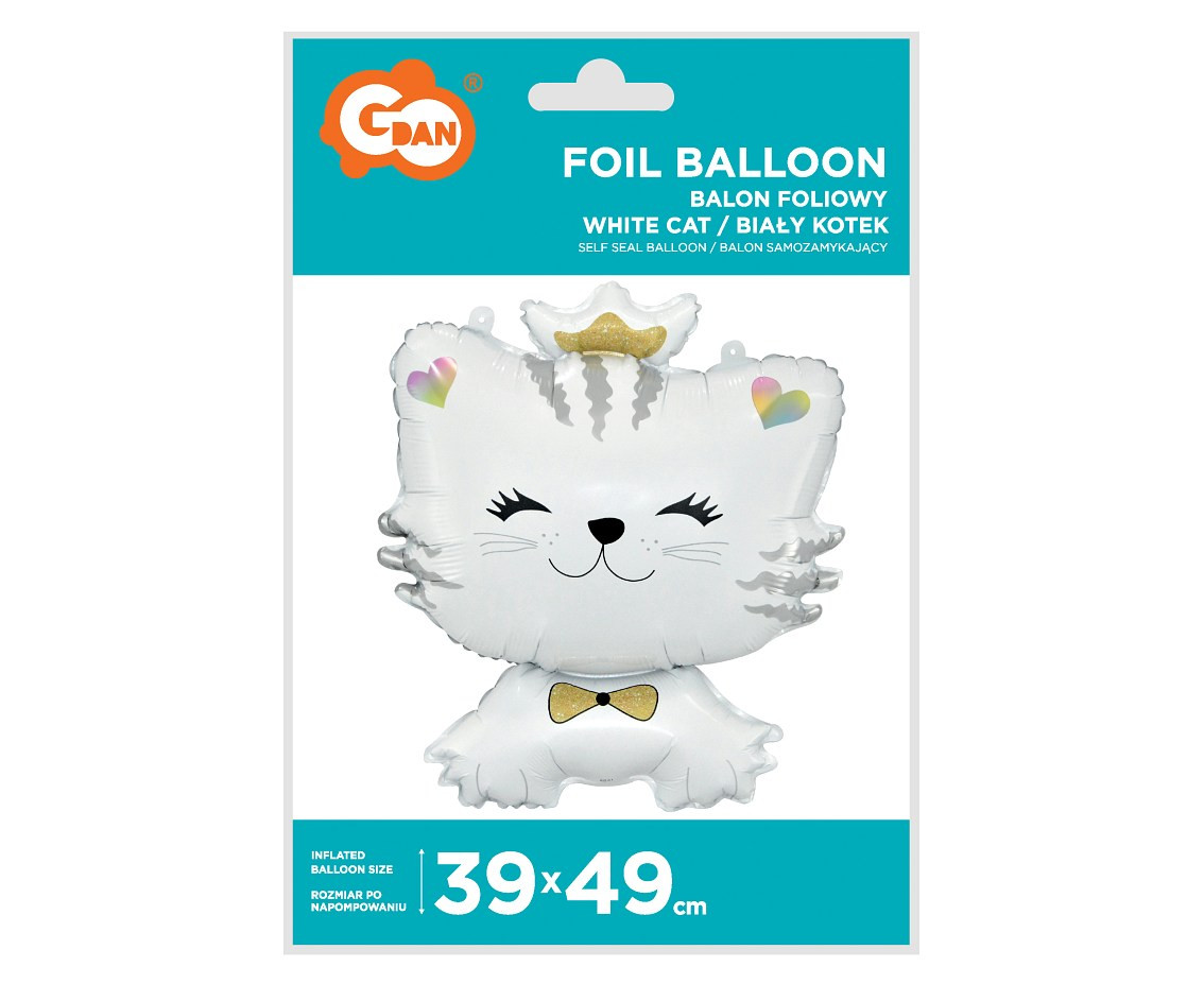 Foil balloon White Cat, 39x49 cm