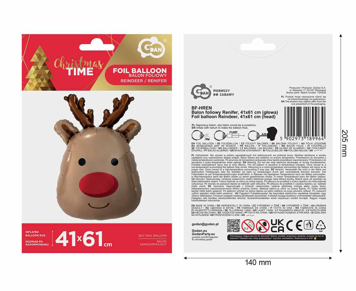 Foil balloon Reindeer, 41x61 cm (head) EOL