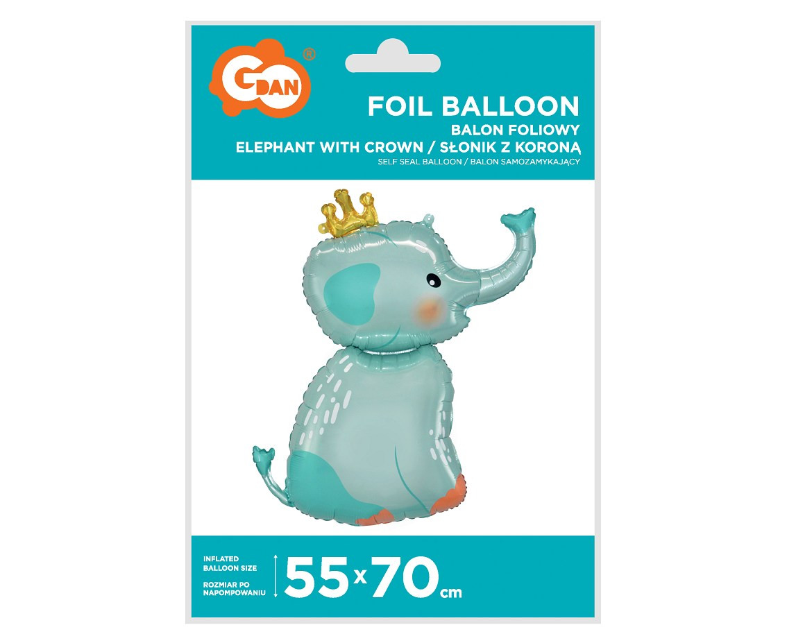 Foil balloon Elephant with Crown, 55x70 cm