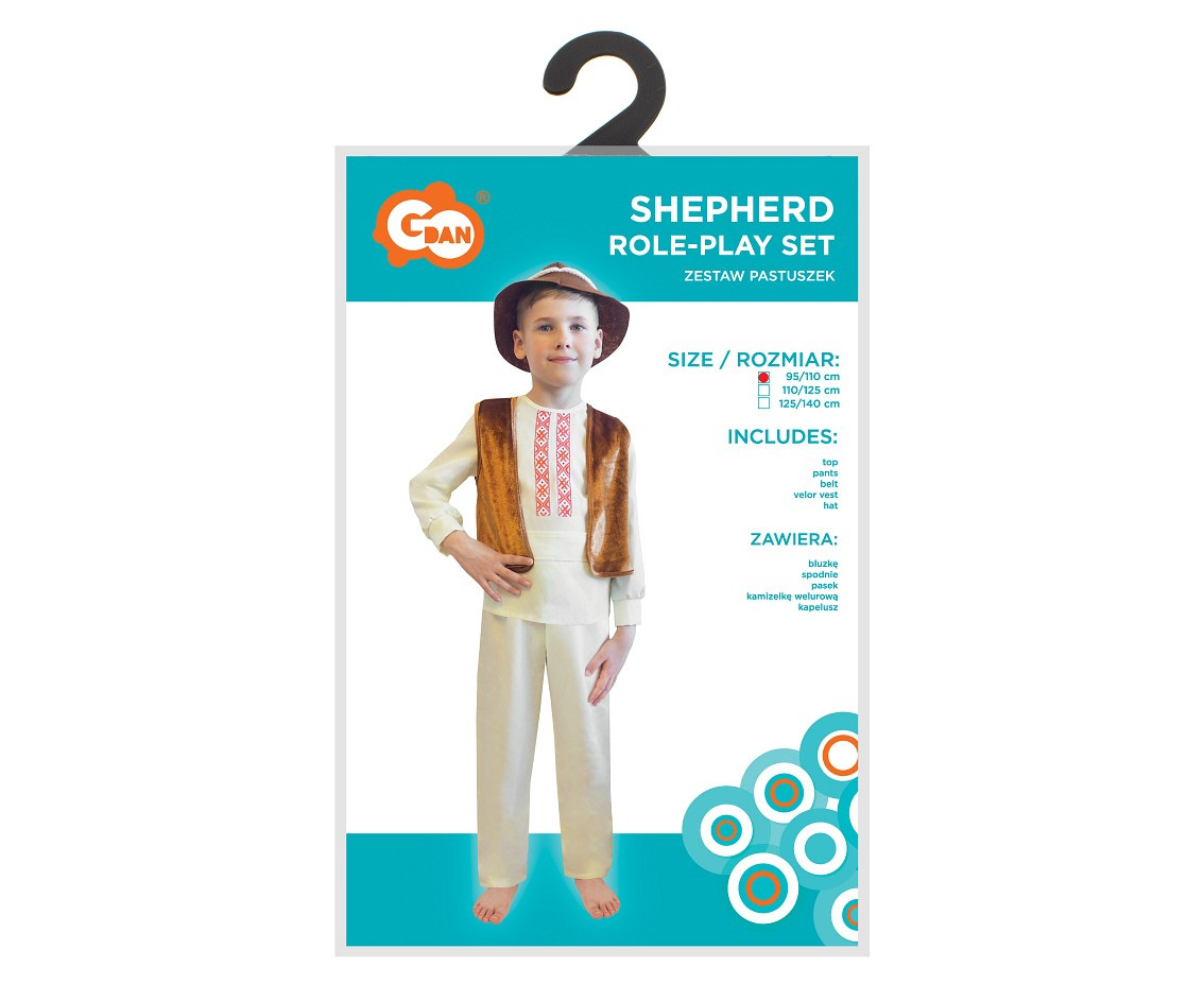 Shepherd role-play set (top, pants, belt, velor vest, hat), size 95-110 cm EOL
