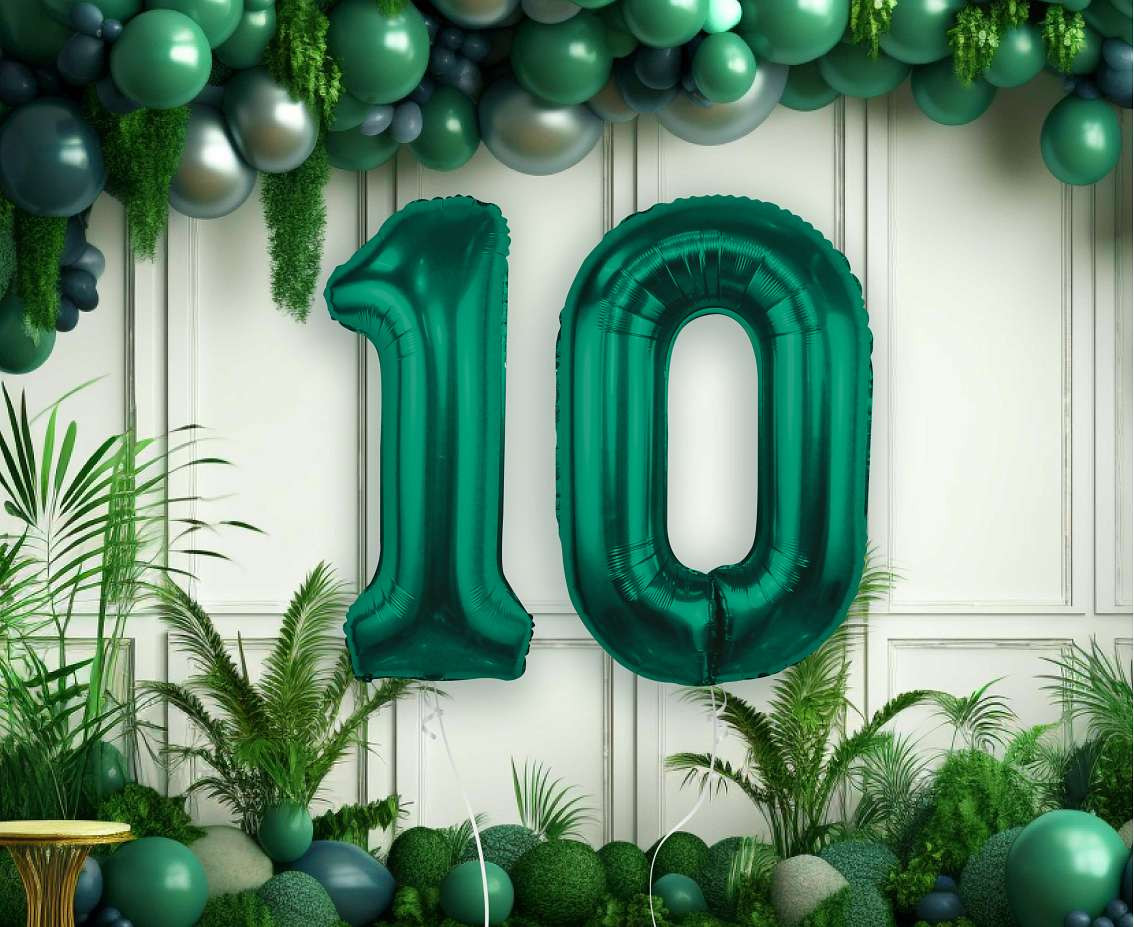 Foil balloon B&C, number 0, bottle green, 85 cm