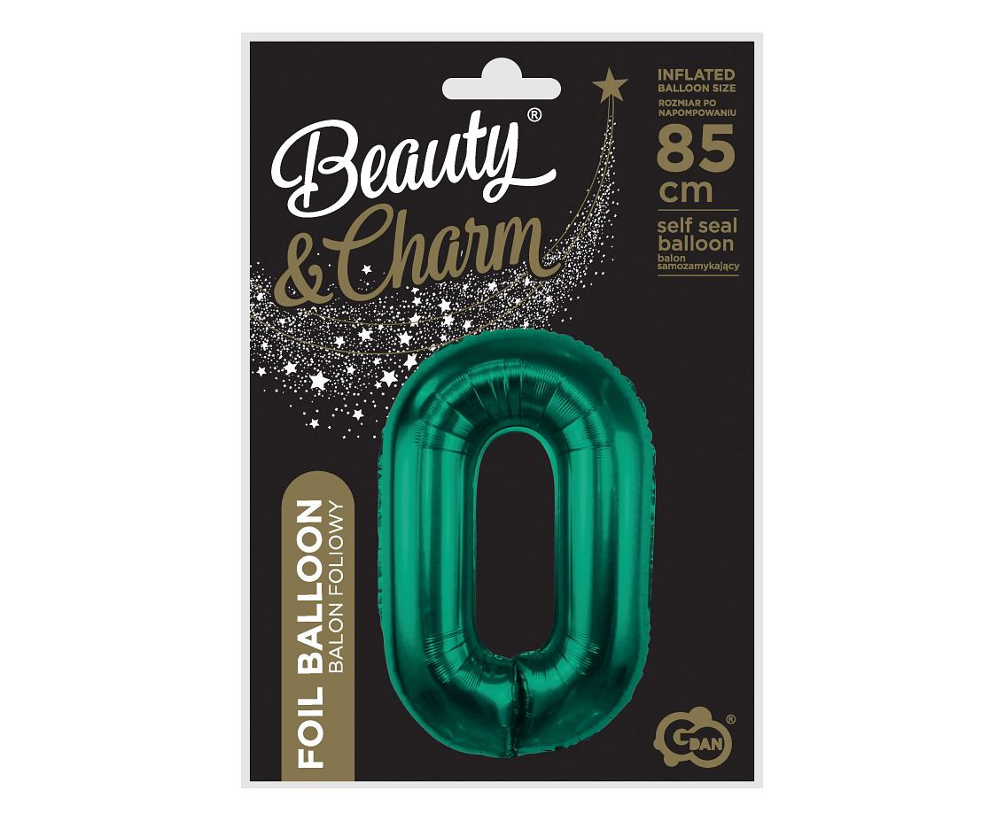 Foil balloon B&C, number 0, bottle green, 85 cm