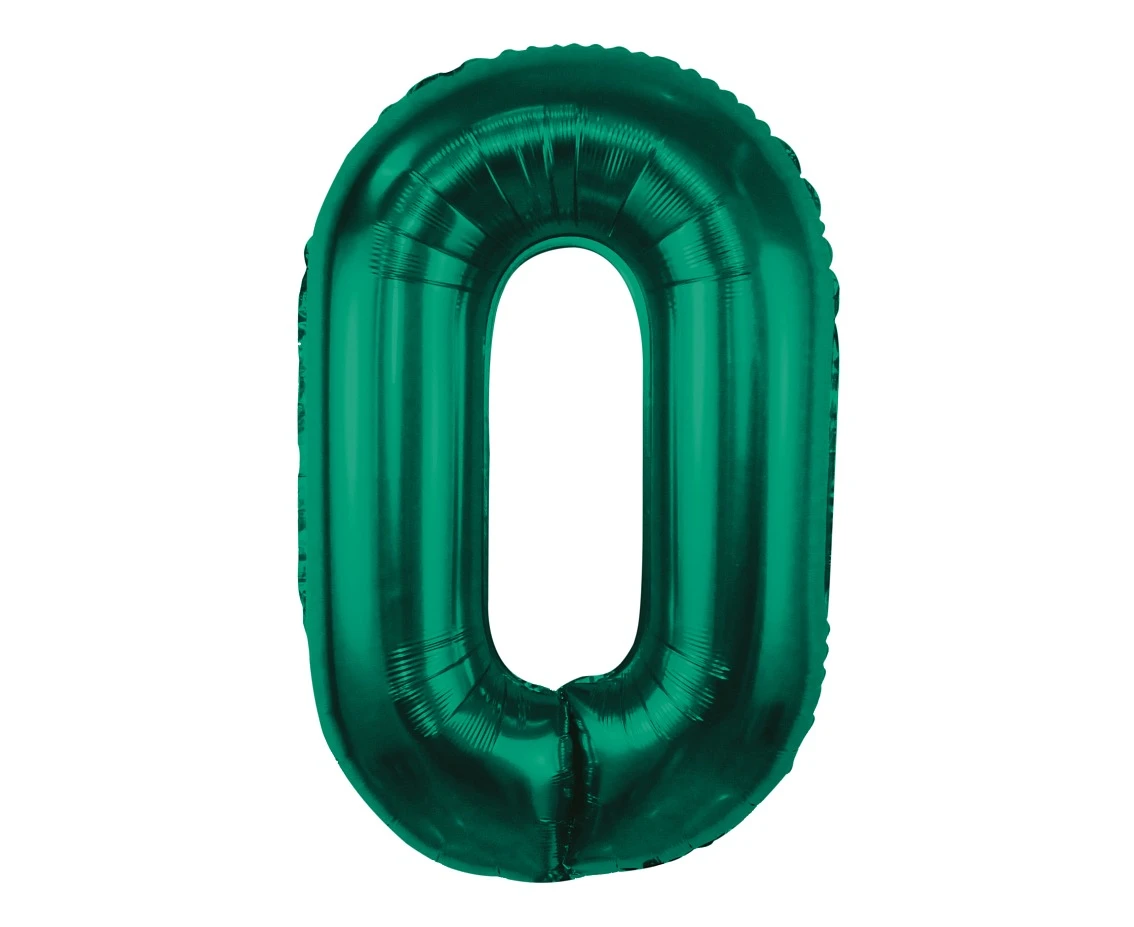 Foil balloon B&C, number 0, bottle green, 85 cm