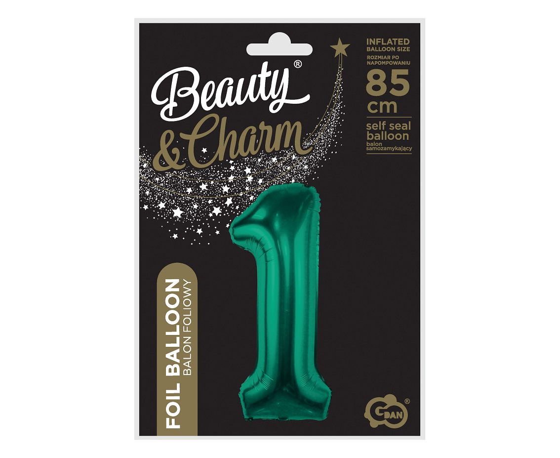 Foil balloon B&C, number 1, bottle green, 85 cm
