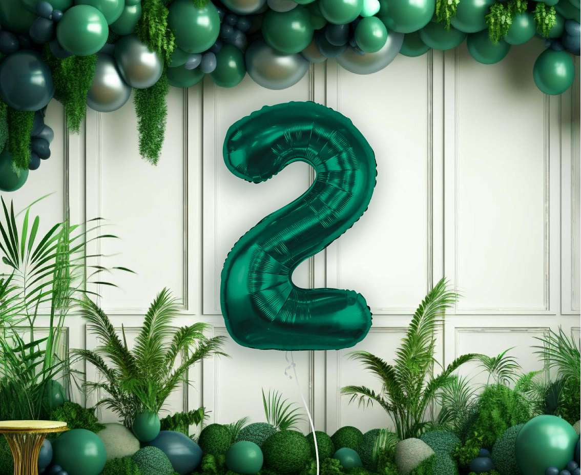Foil balloon B&C, number 2, bottle green, 85 cm