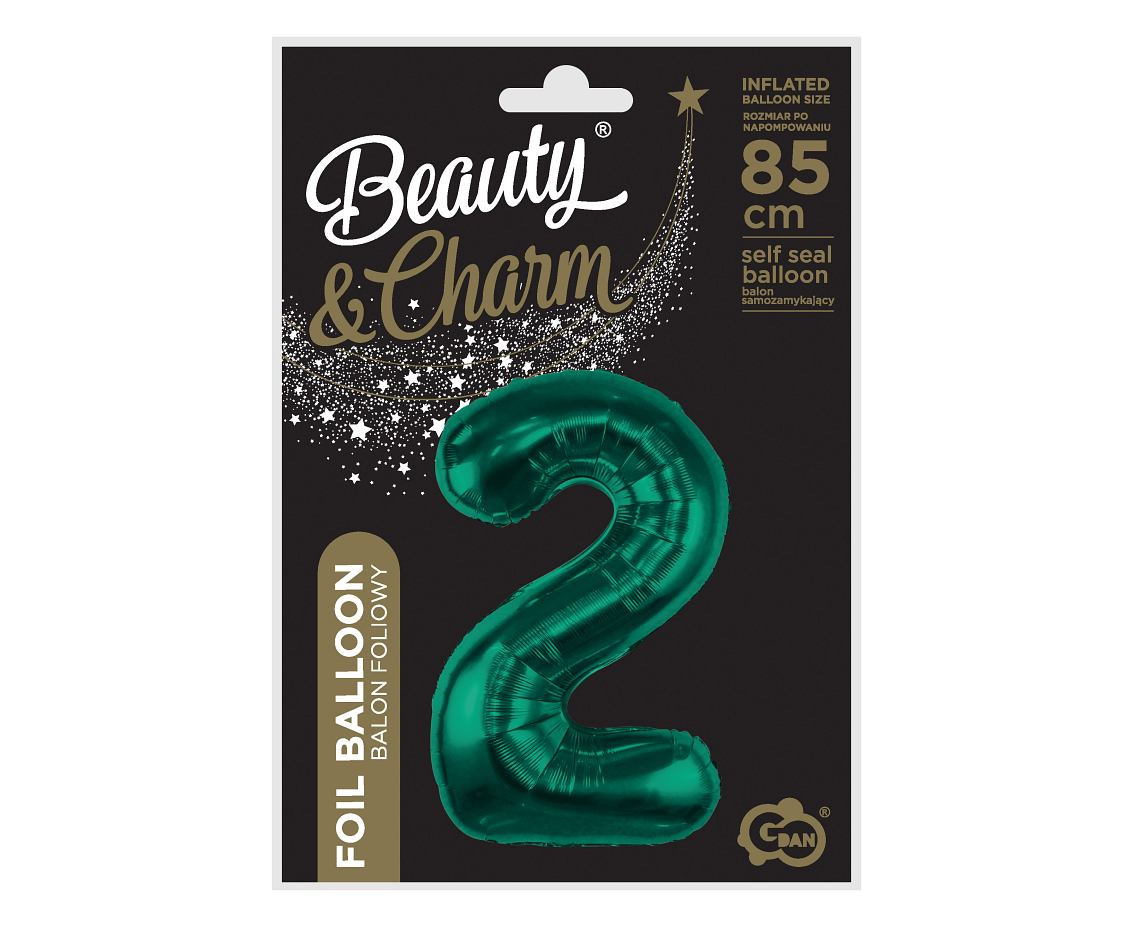 Foil balloon B&C, number 2, bottle green, 85 cm