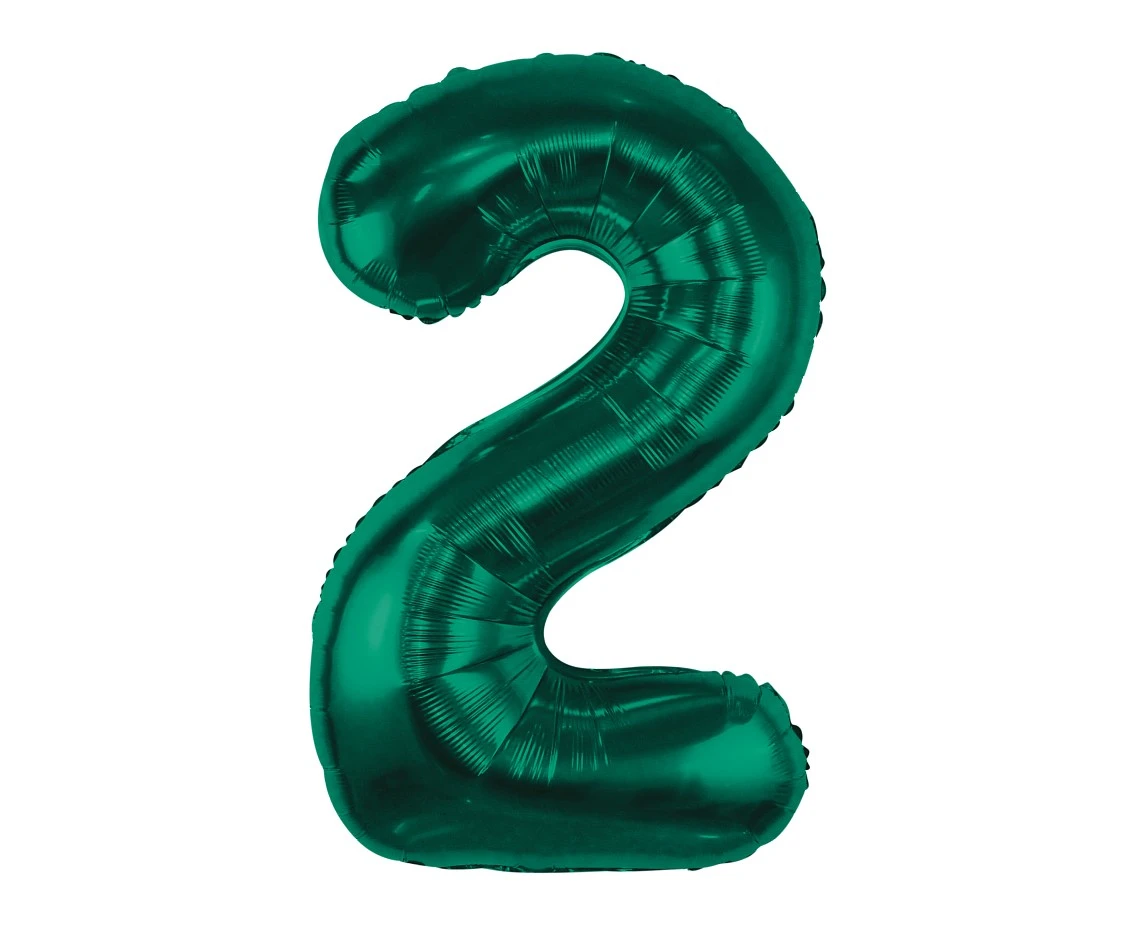 Foil balloon B&C, number 2, bottle green, 85 cm