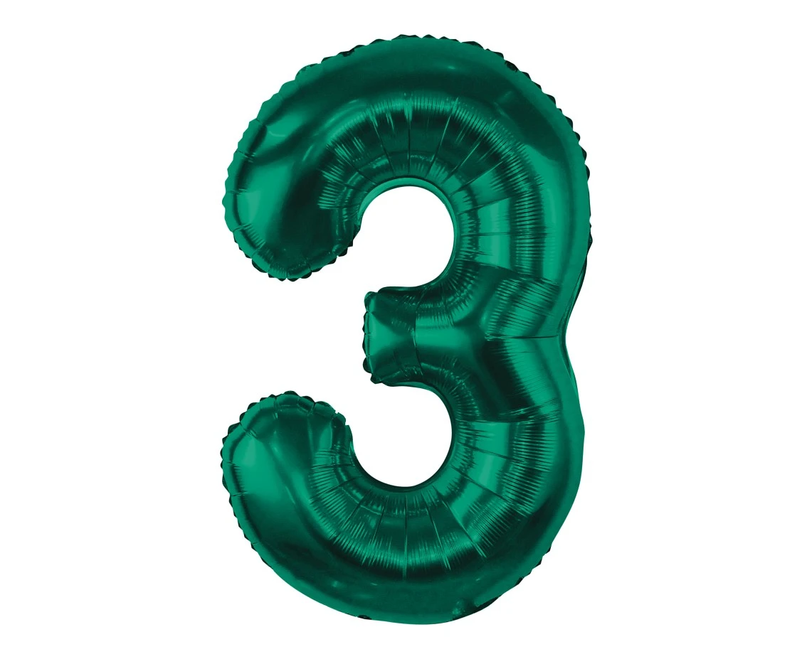 Foil balloon B&C, number 3, bottle green, 85 cm
