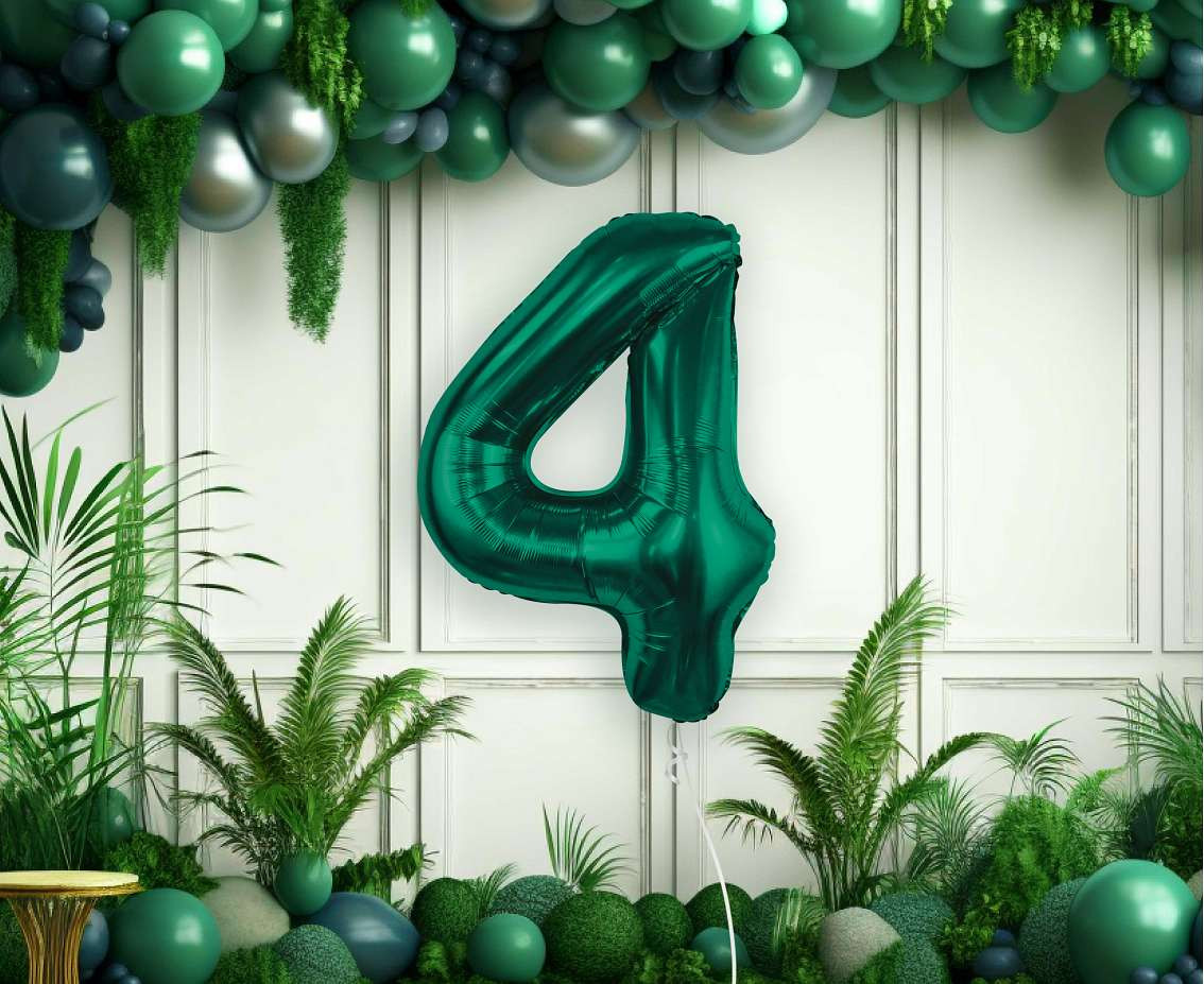 Foil balloon B&C, number 4, bottle green, 85 cm