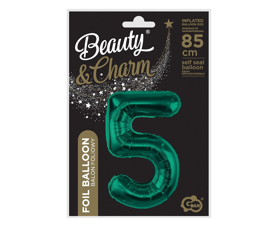 Foil balloon B&C, number 5, bottle green, 85 cm